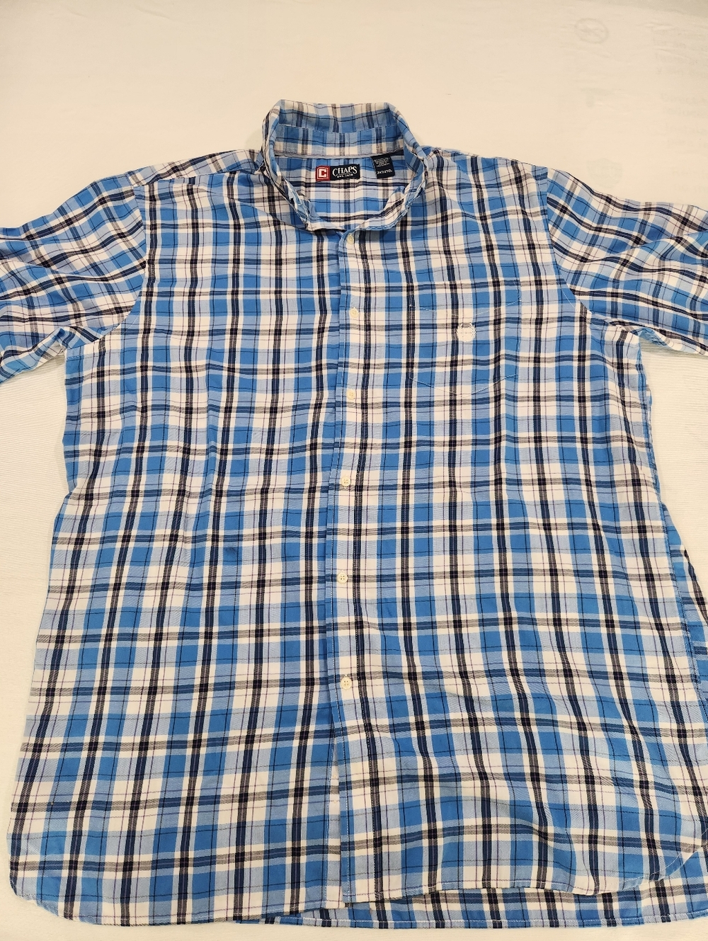 Chaps Men’s 2XT Plaid Button-Down Shirt Blue/White/Black/Purple Short Sleeve - Picture 2 of 6